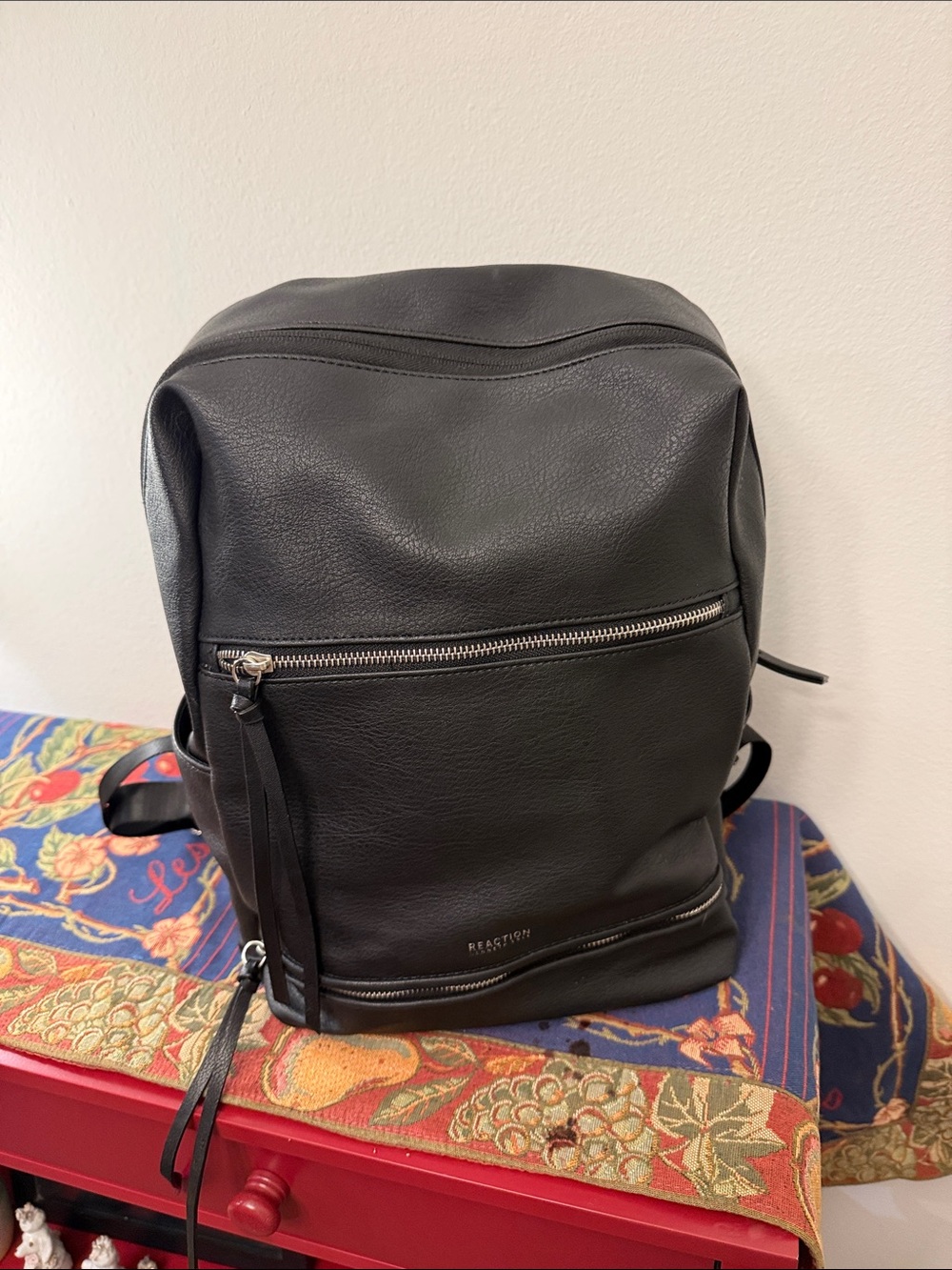 Kenneth Cole Reaction Black Vegan Leather Backpack with Front Zip